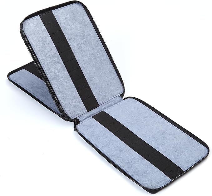 MEEDEN Pencil Marker Organizer Case: Premium PU Leather Zipper Pouch Lined with Silky Velvet - Large Capacity Pen Bag Supplies for Men & Artists – Slate Gray