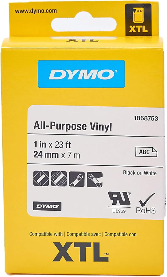 DYMO All-Purpose Labels for DYMO XTL Label Makers Black on White 1" 1 Roll (1868753)