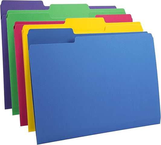 Amazon Basics 3 Tab Heavyweight Manila File Folders, Letter Size, Assorted Colors, Pack of 400