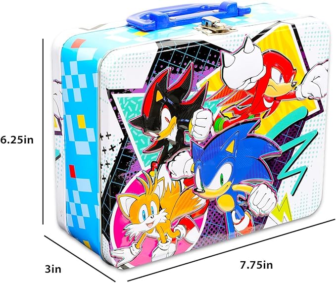 Sonic the Hedgehog Backpack with Lunch Box Set - Bundle with 16” School Bag, Lunch Tin with Puzzle, Water Bottle, Stickers, and More | Sonic Backpack and Lunchbox