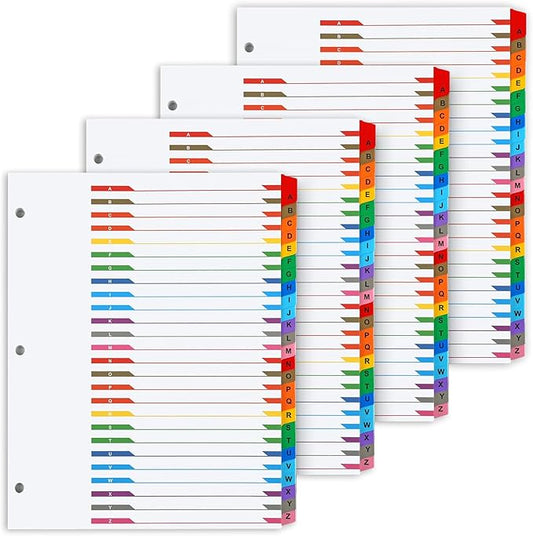 Alphabet Binder Dividers for 3 Ring Binder, COIDEA A-Z Dividers for 3 Ring Binder, Multicolor A-Z Binder Dividers with Customizable Table of Contents Page, ABC Alphabet Tabs for School Office (104)