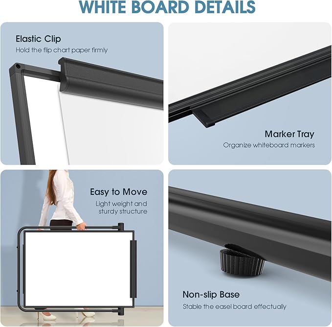 MaxGear Large White Board Easel Stand, 40" x 28" Double Sided Dry Erase Board with Stand, Height Adjustable and 360 Degree Rotation Classroom Easel for Home & Office Flip Chart Stand