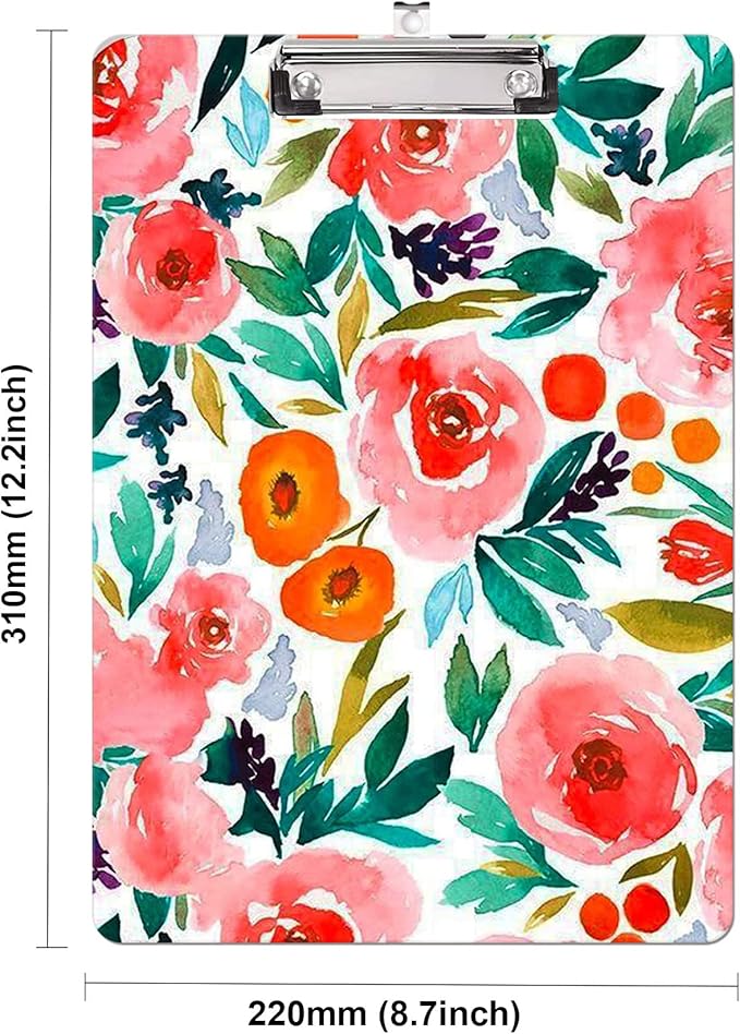 Fashion Clipboard, A4 Letter Size Wooden Decorative Clipboards for Teacher, Nurse, Doctor,Student and Kids, Cute Design for Standard Size 12.2" x 8.9" (C-Pink Floral)