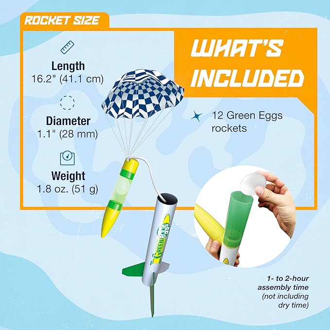 Estes 1718 Bulk Pack of 12 Green Eggs Payload Model Rocket Kits, Intermediate Flying-Rocket Model Kits for Ages 10+