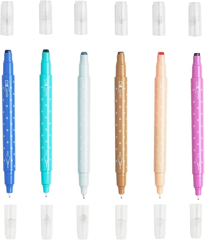 Erin Condren Dual Tip Markers, Colorful and Versatile Marker Set for Journals, Planners, and Note-Taking, Includes Fine Tip and Medium Tip, Metallic, Set of 6