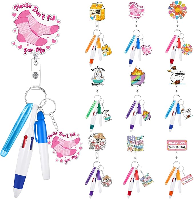 Henoyso 54 Pcs Nurse Badge Reel Pens Mini Highlighter Pens Bulk Nursing Week Appreciation Gifts Badge Accessories Retractable for Cna Medical Assistant Christmas Women (Funny)