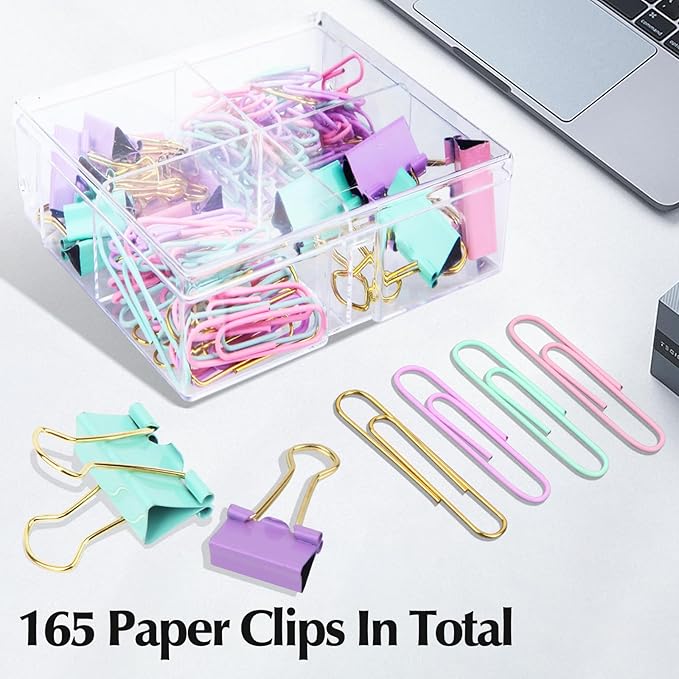 Cute Paper Clips Binder Clips Combo Set, Assorted Size Paper Clips for Office, Cute Office Supplies Set,