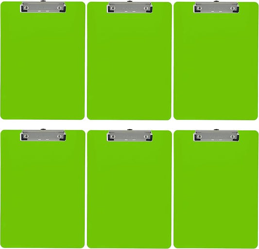Trade Quest Plastic Clipboard Opaque Color Letter Size Low Profile Clip (Pack of 6) (Lime Green)