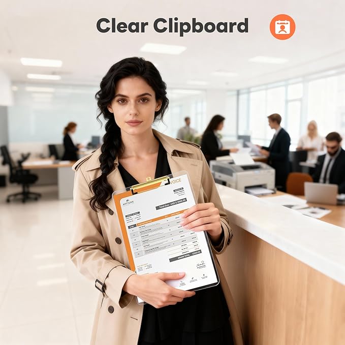 Clear Plastic Clipboard Set of 6, 12.5 x 9'' Letter Size for Classroom, Students, Teacher, Nurse, A4 Transparent 8.5 x 11'' Clip Board with Low Profile Golden Clip, Office & School Supplies
