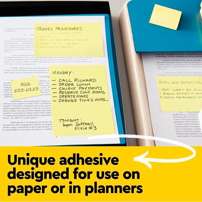 Post-it Notes, 1/3/8 x 1 7/8 in, 24 Sticky Notes Pads, 100 Sheets per Pad, Canary Yellow, The Original Post-it Note, New Year Organization or Second Semester School Supplies (Pack of 2)