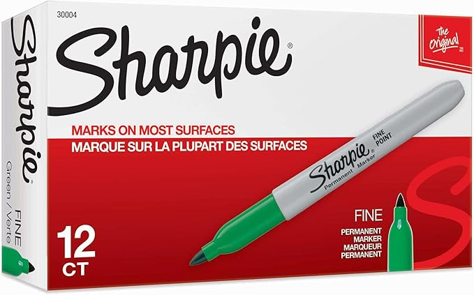 Sharpie Permanent Markers, Fine Point, Green, 12 Count