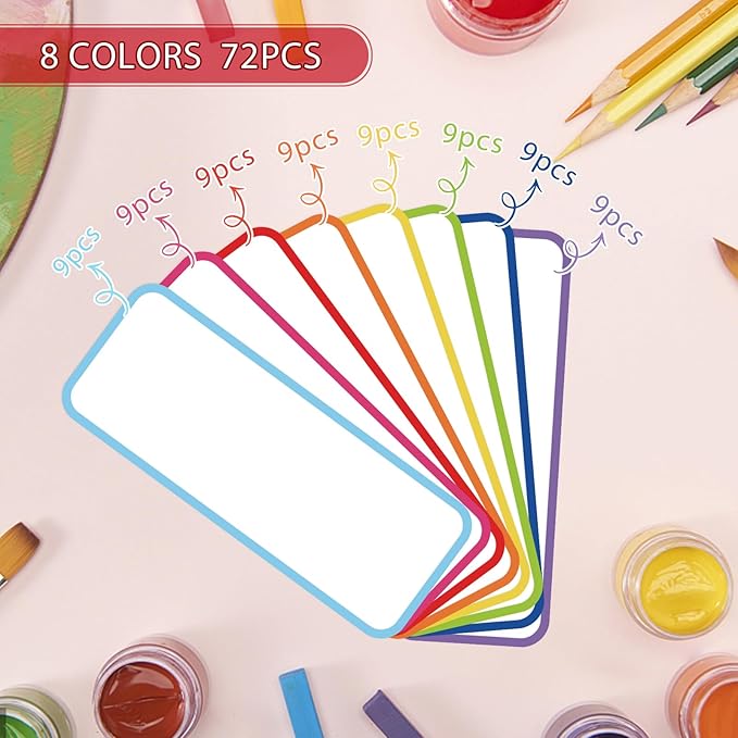 72 Pcs Dry Erase Magnetic Labels, 3.2 x 1.2 Colored Border Reusable Writable Magnetic Name Tags Magnetic Label Stickers for Whiteboard, Refrigerator, Locker Classroom Office Home (8 Colors)