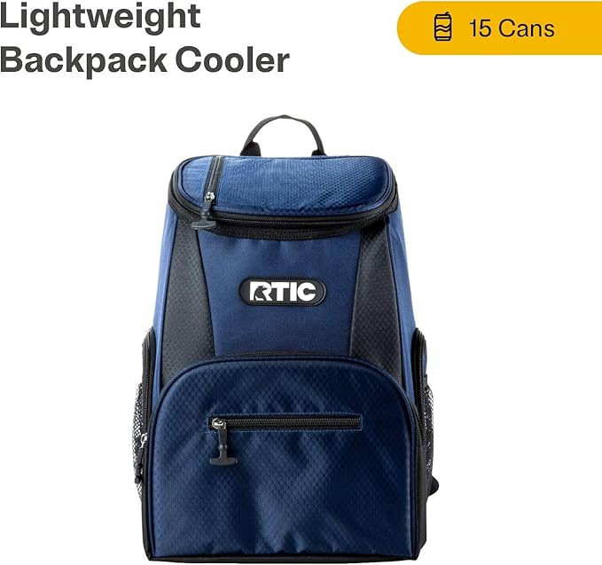 RTIC 15 Can Lightweight Backpack Cooler Soft Insulated Portable Bag for Lunch, Beach, Drink, Beverage, Travel, Camping, Picnic, Car, Hiking,