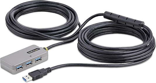 StarTech.com USB Extender Hub, 10m USB 3.0 Extension Cable w/ 4-Port USB-A Hub, Active/Bus Powered USB Repeater Cable, Optional 20W Power Supply Included, Level 2 ESD Protection, TAA