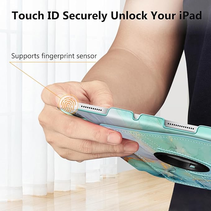 Fintie Rotating Case for iPad (A16) 11th Generation 11 Inch (2025), iPad 10th Generation 10.9 Inch (2022) - [Built-in Pencil Holder] 360 Degree Rotating Protective Stand Cover, Emerald Marble
