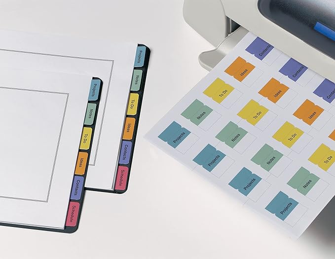 Avery Printable Self-Adhesive Plastic Tabs, 1-1/4", Repositionable Adhesive, Assorted Colors, Pack of 96 (16281)