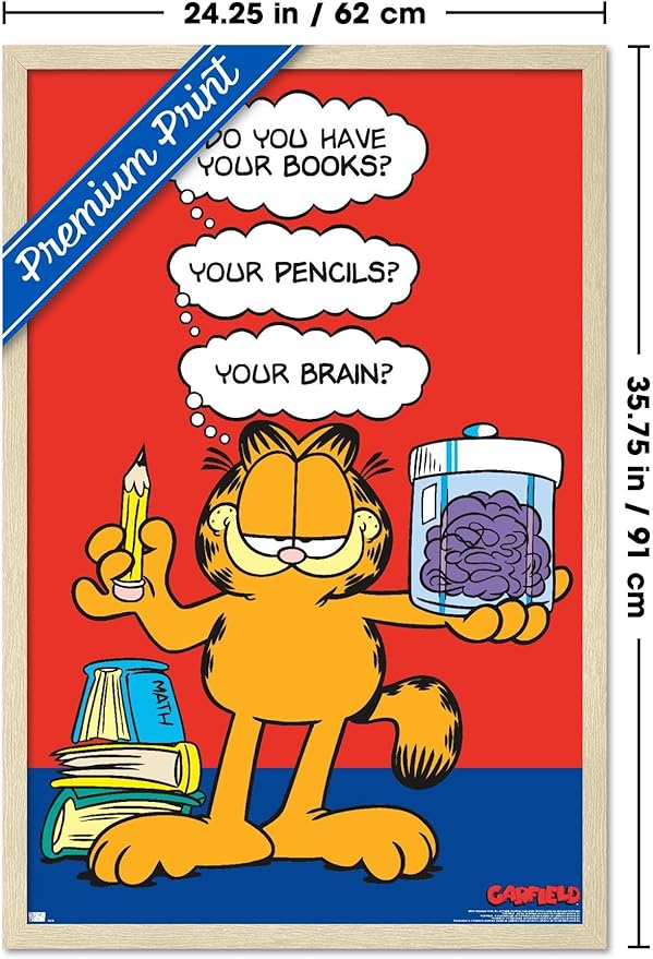 Garfield - Brain Wall Poster, 34L" x 22.4W", Blonde Framed Version