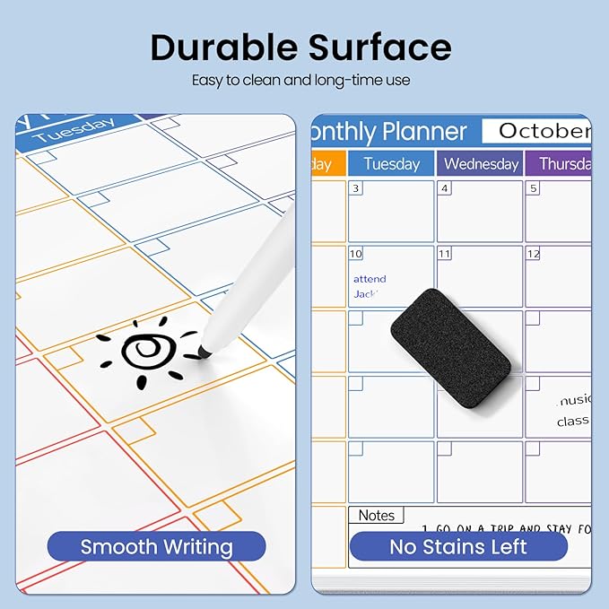 Blue Whiteboard Calendar for Wall,16" x 12" Hanging Dry Erase Calendar Board, Monthly White Board for Home,School, Office