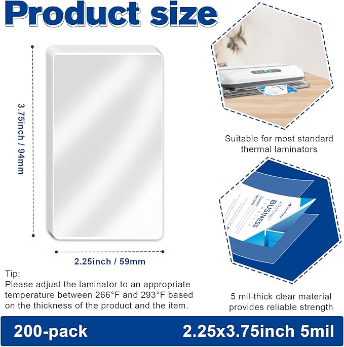 200 Pack 5mil 2.3x3.7in Thermal Laminating Pouches Badge Laminate Pouches Clear Laminated Luggage Tags Printable Laminator Pouches for Business Permits Cards Hold 2x3.5 in Business Card