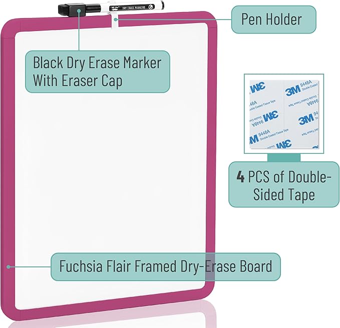 Mr. Pen- Dry Erase Board, 14” x 11” with a Black Dry Erase Marker, Small Mini White Board for Students