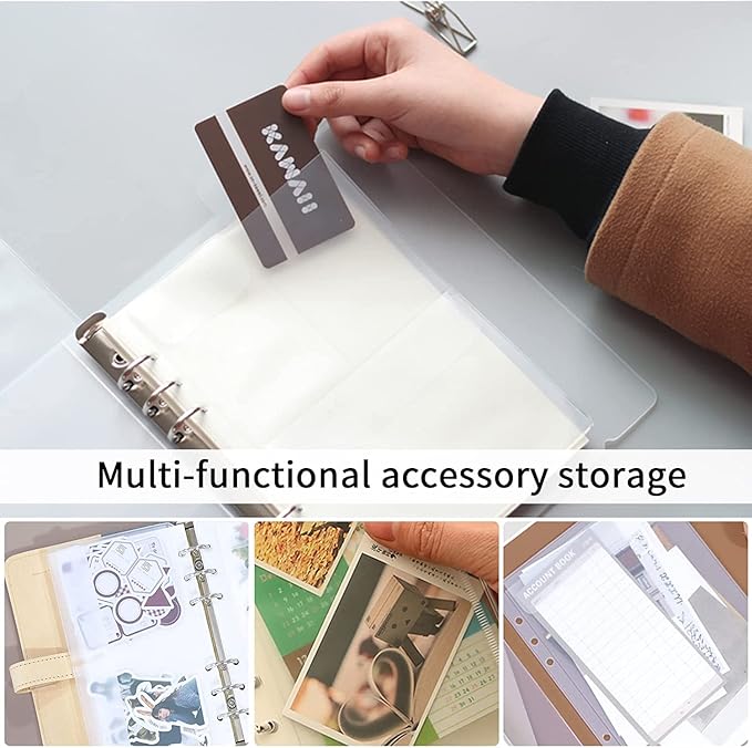 6 Pack A5 6 Holes Binder Bag Plastic Binder Folders Waterproof 6 Holes Holder for Receipt Ticket (1 Pocket, A5)