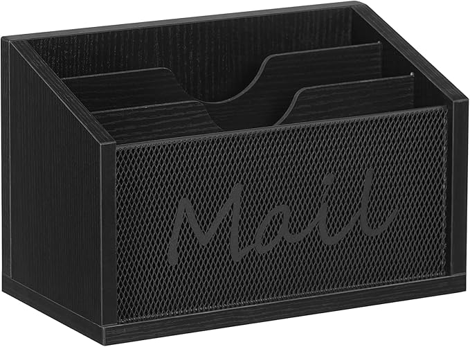 Mail Organizer Countertop, Mail Holder with 3 Slots, Mail Sorter for Desk, Wooden Office Desk Organizer, Mail Organizer for Magazines, Files, Papers, Folders, Black MR03BB