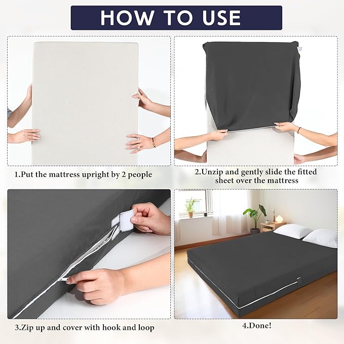 Zippered Mattress Fitted Protector Deep Mattress Encasement Soft Zipper Fitted Sheet Microfiber Bed Sheet Cover for Bed(Dark Gray,Twin,12-16in)