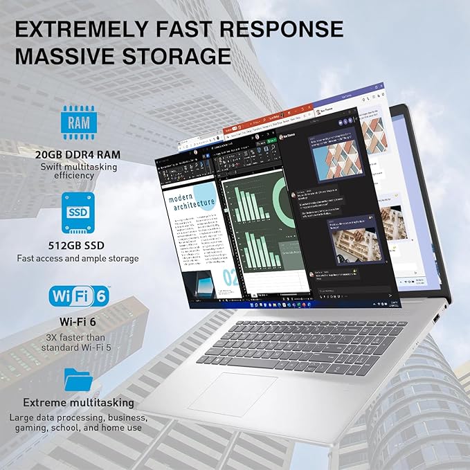 HP 17 Touchscreen Laptop Computer, 17.3” HD+ Touch Screen Laptop Notebook PC, Intel 10-Core i7, 20GB RAM 512GB SSD, Windows 11 Pro, 10 Key Backlit Keyboard, Fingerprint Reader, Wi-Fi 6