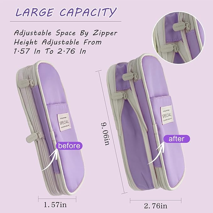 41 PCS Aesthetic School Supplies with Cute Pen Case, 5 Black Ink Gel Pens, 12 Pastel Highlighters, 6 Mechanical Pencils Set 0.5 & 0.7 mm for School Supplies Essentials (Purple)