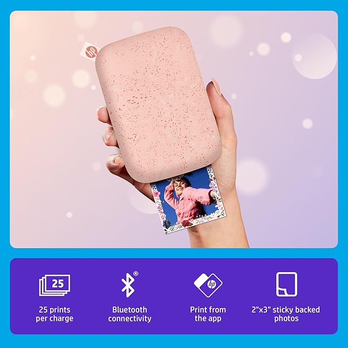 HP Sprocket Portable 2x3 Instant Photo Printer (Blush Pink) Print Pictures on Zink Sticky-Backed Paper from Your iOS & Android Device.