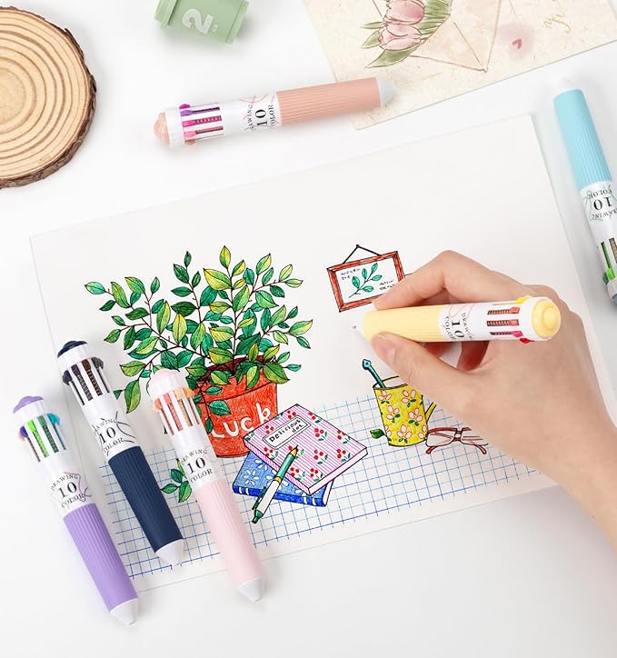6 Park Multicolor Pens, 10-in-1 Colored Ballpoint Pen, 57 Colors, 0.8mm Fine Point Smooth Writing, Retractable Ballpoint Pens for Office School Students Children