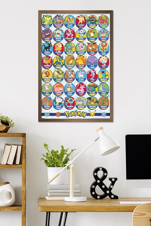 Pokémon: All-Time Favorites - Grid Wall Poster, 34L" x 22.4W", Bronze Framed Version