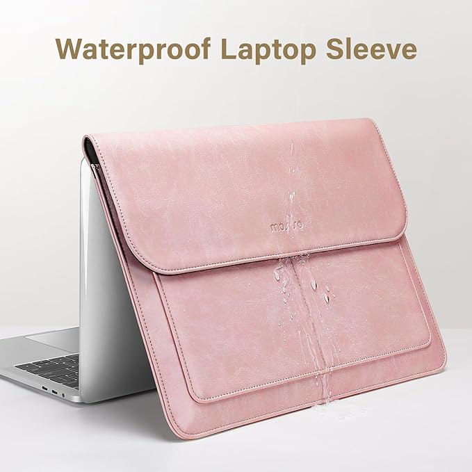 MOSISO Laptop Case 13 inch, 13 inch Laptop Sleeve Compatible with MacBook Air M4 M3 M2 M1 2025-2018 / Pro M2 M1 2025-2016, PU Leather Flap Carrying Case with Stand&Small Pouch, Pink