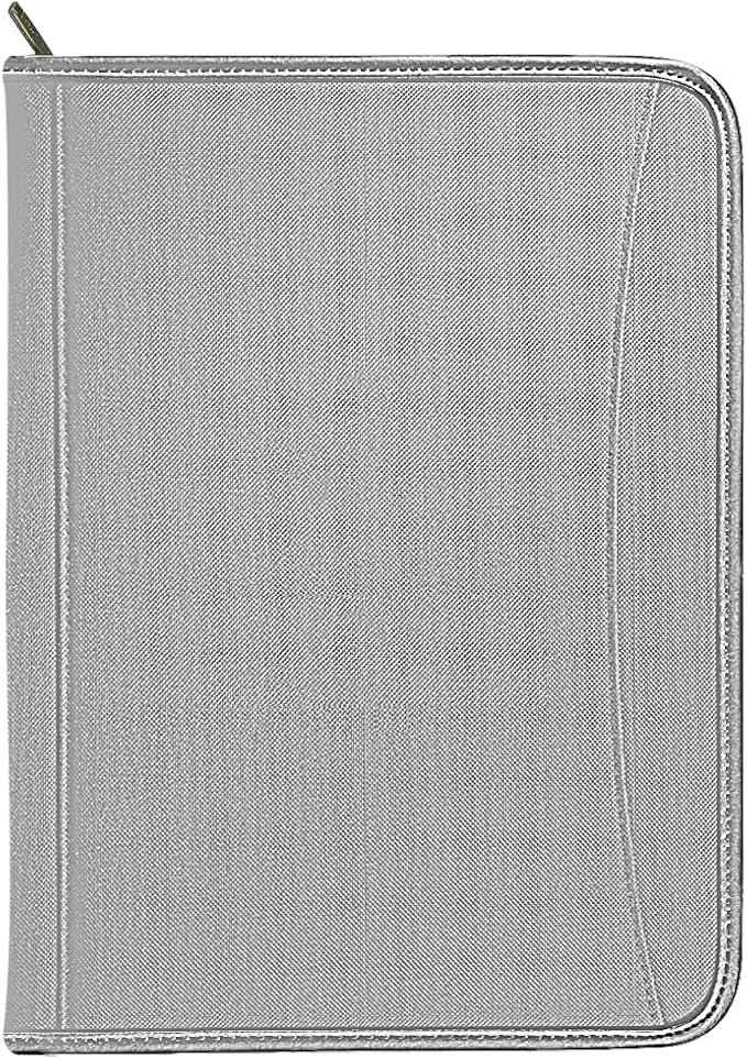 Zippered Portfolio Organizer/ A4 Refillable Lined Writing Notepad Folder Case/Fabric-Covered Padfolio Binder with Interior Storage Pocket for Men Women, Gray.