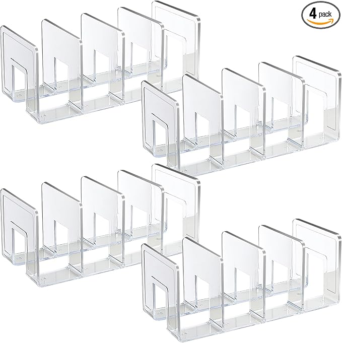 SAYEEC Acrylic File Holder, Clear File Sorter Desk File Organizer, Sturdy Desktop File Folder Organizer Rack for Envelopes Mail Letter Paper Notebook Electronics Office Supplies (4 Sections, 4 Pack)