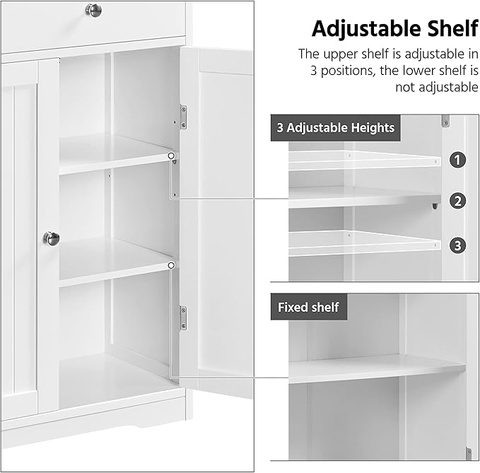 Yaheetech Bathroom Floor Cabinet, Large Storage Space Wooden Organizer with 1 Big Drawer, 3 Small Drawers & 2 Doors, Free-Standing Cupboard for Kitchen/Living Room/Bathroom Use, White