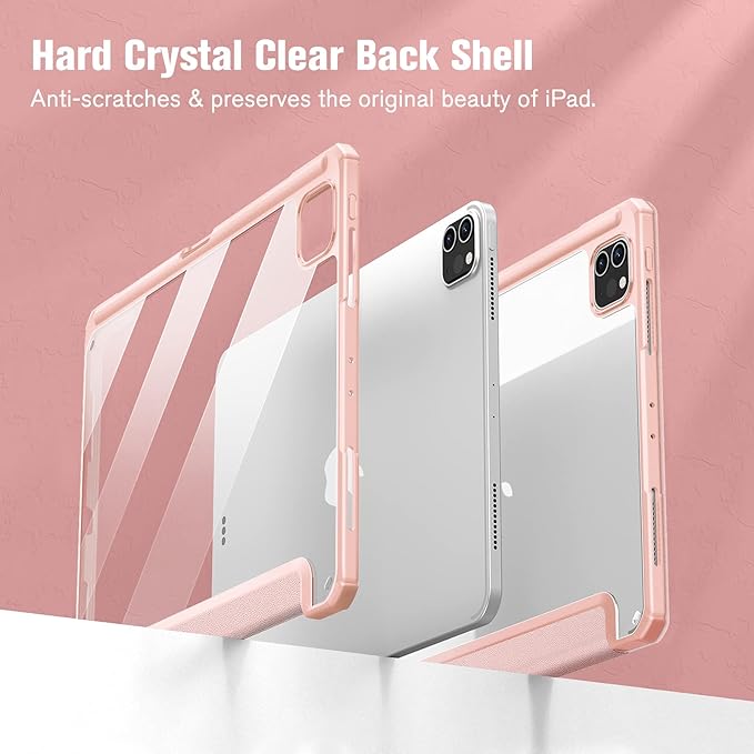 Fintie Hybrid Slim Case for iPad Pro 11-inch (4th / 3rd Generation) 2022/2021 - [Built-in Pencil Holder] Shockproof Cover w/Clear Transparent Back Shell, Also Fit iPad Pro 11" 2nd Gen, Rose Gold