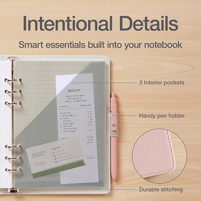 Oxford 6-Ring Professional Notebook, 7 x 9 Inch, Refillable Notebook, Writing Journal, Ivory Paper, 100 Sheets, Blush Pink Faux Leather Cover (90005)