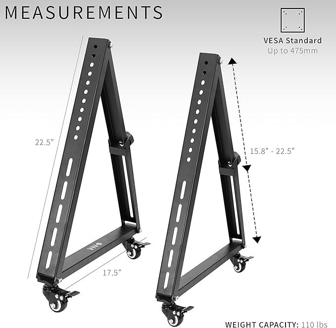 VIVO Low Height Mobile TV Stand for 32 to 65 inch Flat Curved Screens, LED LCD, Adjustable Floor Monitor Cart, Rolling TV Mount with Wheels, Black, STAND-TV01L