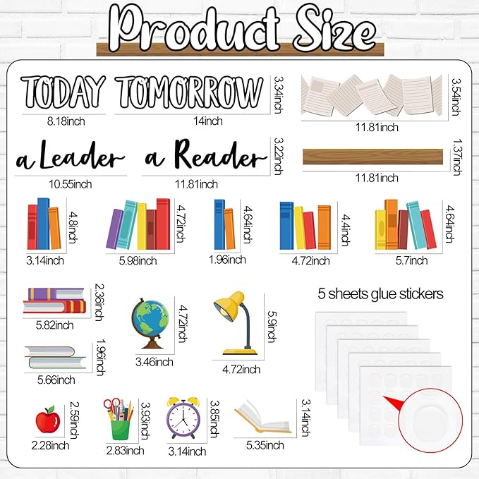 Qilery Bookshelf Bulletin Board Set Today a Reader Tomorrow a Leader Motivational Classroom Decor Reading Library Bulletin Board Set Inspirational Cutout for Back to School Classroom Decoration