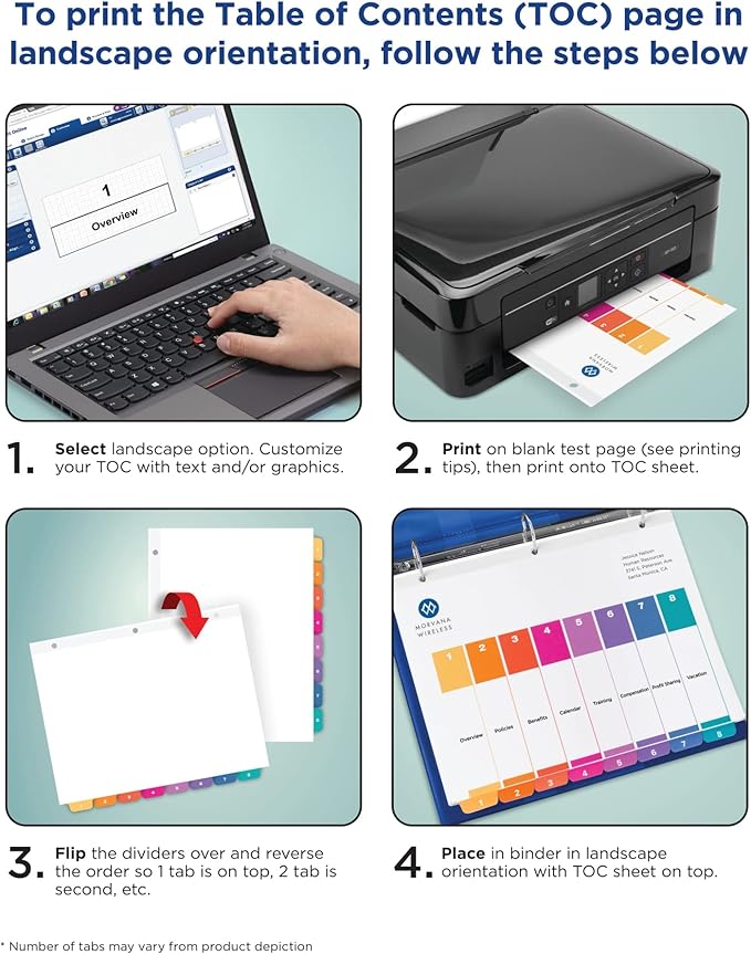 Avery Dividers for 3 Ring Binders, 8 Tabs per Set, Customizable Table of Contents, Multicolor Tabs, Great for Organizing High-Volume Reports, Projects, and More (24 Sets of 11168)
