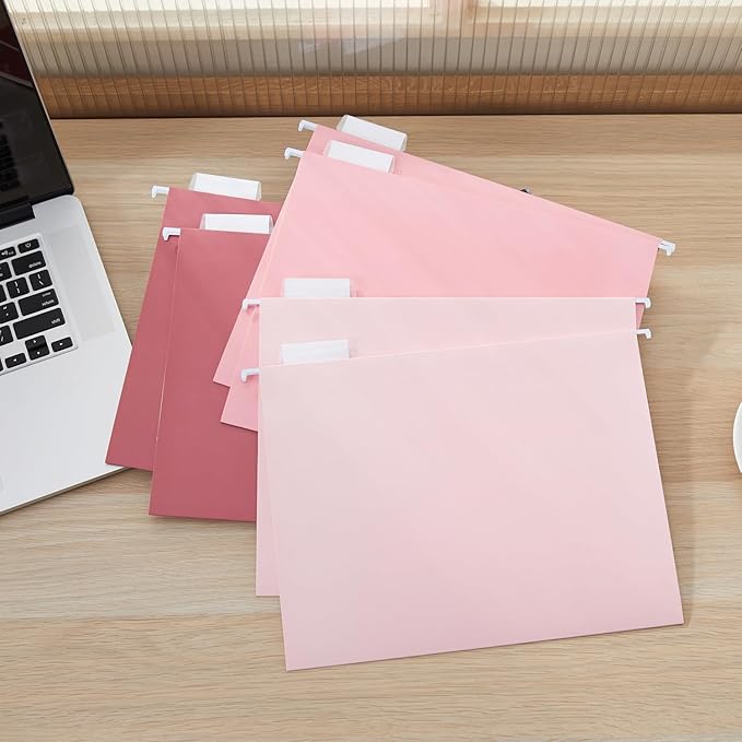 Y YOMA 18 Pack Gradient Hanging File Folders Letter Size Decorative Hanging Folder Pretty File Folder Organizer for Filing Cabinet Office Home with 1/5-Cut Adjustable Tabs, Cute Pink