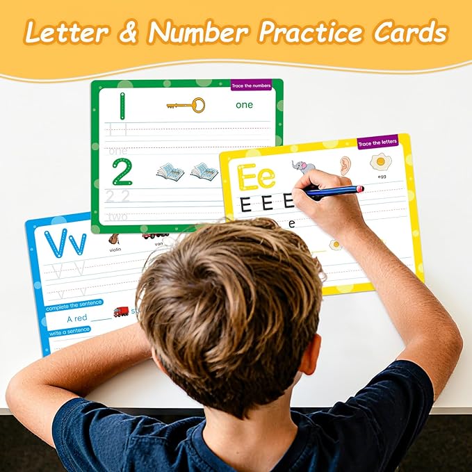 ABC Handwriting Drawing Practice Cards,Phonics Sight Words Flash Cards,Alphabet & Number Dry Erase Board for Kids,Learn to Write Letter for Kindergarten,Preschool Writing Practice