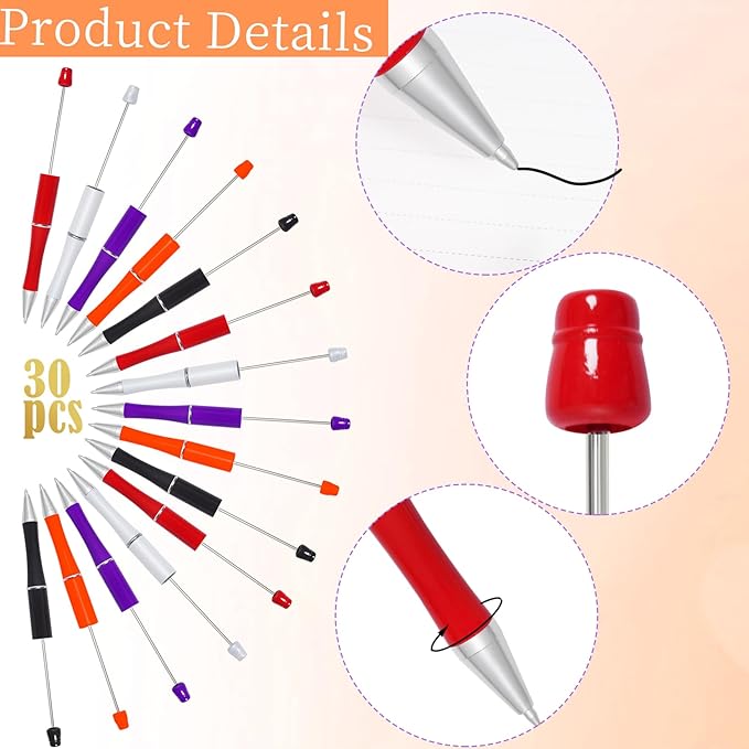 jiebor 30Pcs Halloween Beadable Pens Plastic Bead Ballpoint DIY Cute Cool Pens Black Ink for Women Men Bridal Graduation Gift Office Supplies