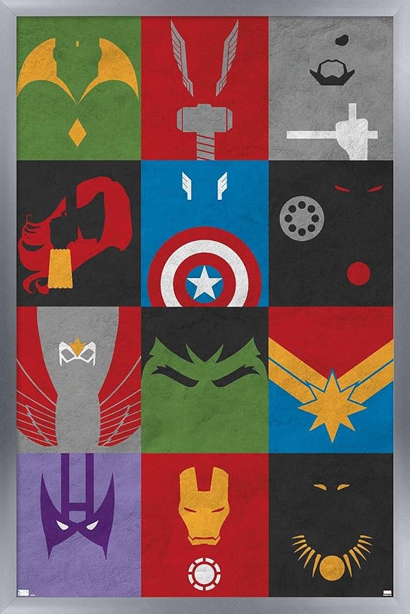 Trends International Marvel Comics - Avengers - Minimalist Grid Wall Poster, 22.375" x 34", Silver Framed Version