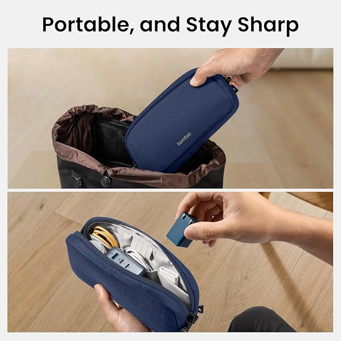 tomtoc Electronics Organizer Travel Case, Water Resistant Travel Bag Cable Organizer for Essentials, Tech Pouch Accessories Carry Storage for Cord, Phone, Cables, Airpods, USB Flash Drive, Daily Items