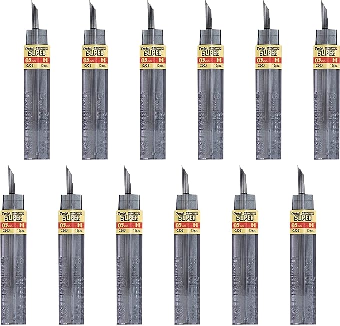 Pentel Super Hi-Polymer Lead Refill, 0.5mm, Fine, H, 144 Pieces of Lead (C505-H)