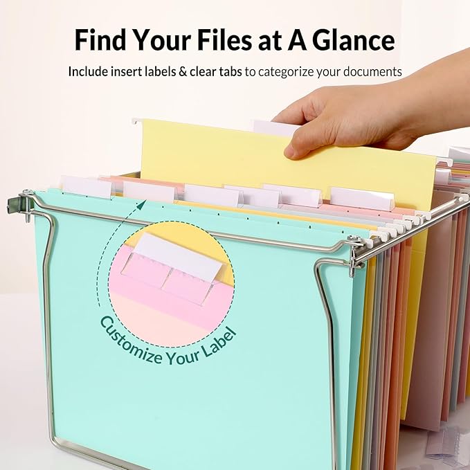 SUNEE 6 Pack Hanging File Folders,Hanging File Folders Letter Size with 1/5-cut Tabs, Assorted Macaron Colors Folders,Stay Organized for Your Home and Office Bulk File and Documents