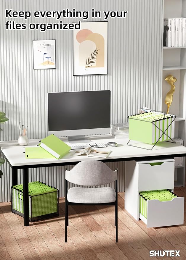 Hanging File Folders Letter Size, Hanging Folders 2 Inch Expandable 12 Pack Extra Capacity File Folders Hanging with Tabs, Plastic Hanging Files Folder for School Office Supplies, Mustard Green