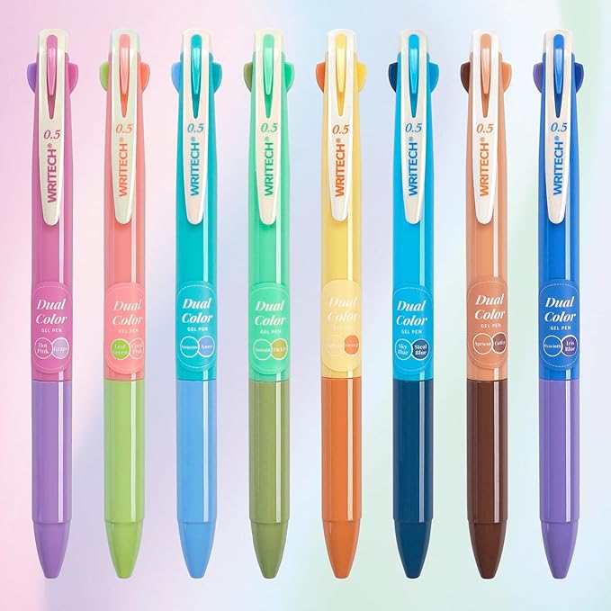 WRITECH Multi Colored Gel Pens: 0.5mm 2 in 1 Assorted Color Ink Fine Point Tip Aesthetic Retractable Pen Smooth Writing No Bleed For Journaling Coloring Drawing 8ct